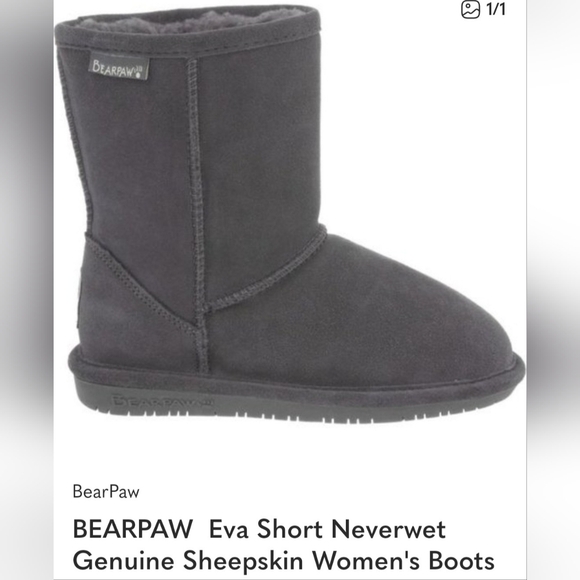 Bearpaw NeverWet Suede Leather/Sheepskin Shearling Gray Women's Boots US 9 - Picture 15 of 16